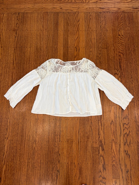 Free People Tops - Free People White Lace Semi-Sheer Button-Front Blouse - medium